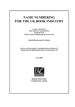 NAME NUMBERING FOR THE UK BOOK INDUSTRY