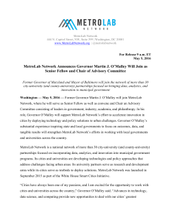 Martin O`Malley is joining the network as a Senior Fellow and Chair