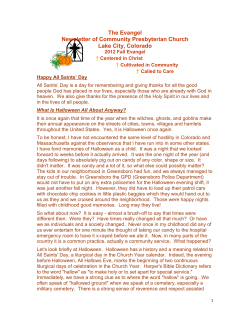 Fall 2012 Evangel - Community Presbyterian Church, Lake City, CO