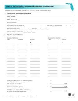 Monthly Reconciliation Statement Real Estate Trust Account