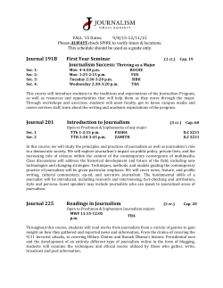 Journal 191B First Year Seminar Journalism Success: Thriving as a