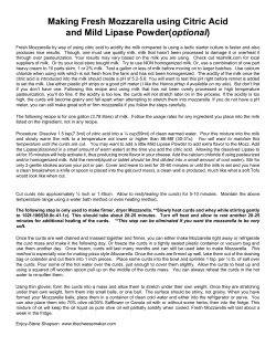 Making Fresh Mozzarella using Citric Acid and Mild