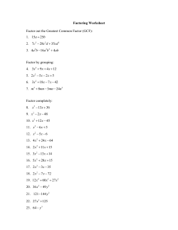 Factoring Worksheet