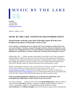 MUSIC BY THE LAKE ANNOUNCES 2016 SUMMER LINEUP