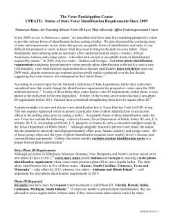 Status of State Voter Identification Requirements Since 2009