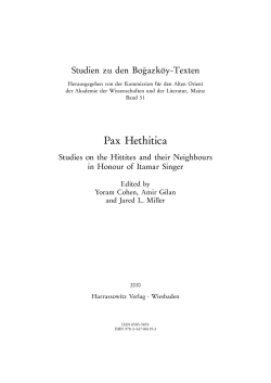 Pax Hethitica. Studies on the Hittites and their Neighboursin Honour