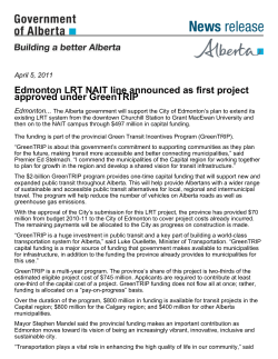 Edmonton LRT NAIT line announced as first project approved under
