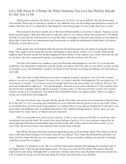 Let`s Talk About It: A Primer for When Someone You Love has Died