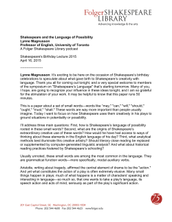 Shakespeare and the Language of Possibility Lynne