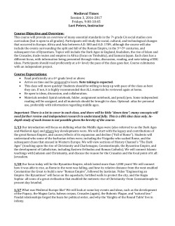 Medieval Times Session 3, 2016-2017 Fridays, 9:00