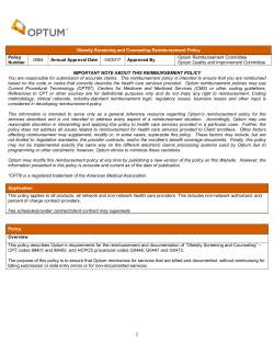 Obesity Screening and Counseling Reimbursement Policy
