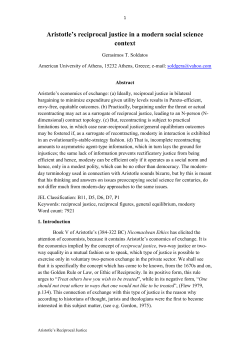 Aristotle`s reciprocal justice in a modern social science