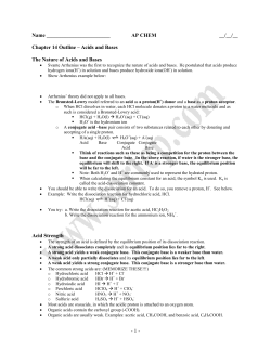 - 1 - Name AP CHEM __/__/__ Chapter 14 Outline &ndash; Acids and