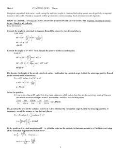 Math 8 CHAPTER 2 QUIZ Name - Pasadena City College