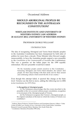 Occasional Address SHOULD ABORIGINAL PEOPLES BE