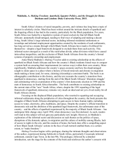 Apartheid, Squatter Politics, and the Struggle for Home. Durham and