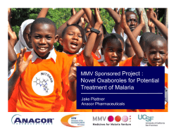 Novel Oxaboroles for Potential Treatment of Malaria