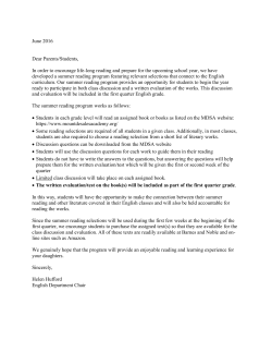 June 2016 Dear Parents/Students, In order to encourage life