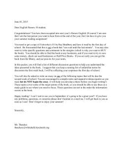 June 01, 2015 Dear English Honors 10 student, Congratulations