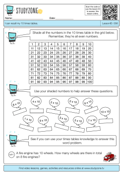 Shade all the numbers in the 10 times table in the grid below