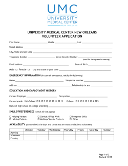UNIVERSITY MEDICAL CENTER NEW ORLEANS VOLUNTEER
