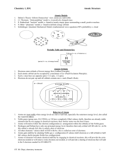 Chemistry 1, H/G Atomic Structure