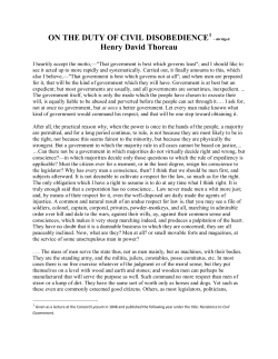 ON THE DUTY OF CIVIL DISOBEDIENCE Henry David Thoreau