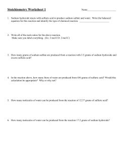 Stoichiometry Worksheet 1