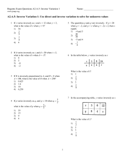 A2.A.5: Inverse Variation 1: Use direct and inverse variation