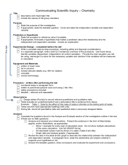Communicating Scientific Inquiry Checklist, Sample Lab Report