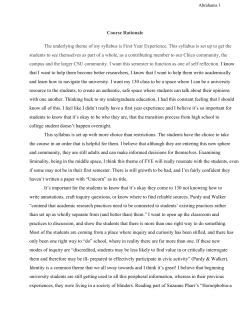 Course Rationale The underlying theme of my syllabus