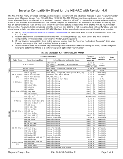 Inverter Compatibility Sheet for the ME