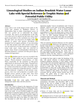 Limnological Studies on Indian Brackish Water Lonar Lake with