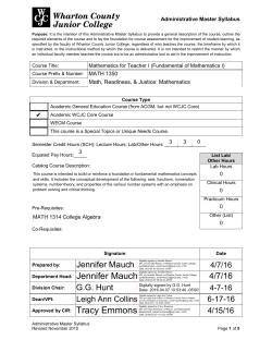 MATH 1350 Mathematics for Teacher I