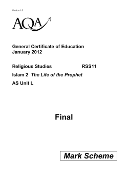 A Level Religious Studies Mark Scheme AS Unit L