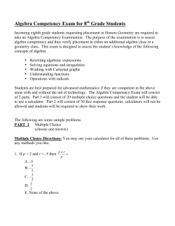 Algebra Competency Exam for 8th Grade Students