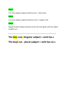 The boy runs -Singular subject = verb has s The boys run
