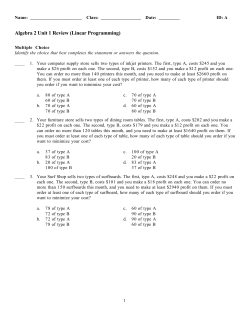 Algebra 2 Unit 1 Review (Linear Programming)