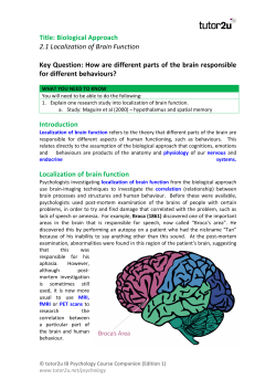Title: Biological Approach 2.1 Localization of Brain Function Key