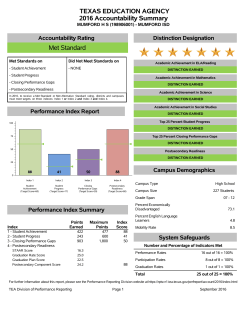 TEXAS EDUCATION AGENCY 2016 Accountability
