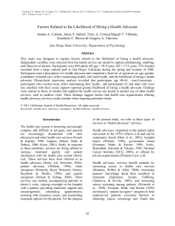 Factors Related to the Likelihood of Hiring a Health Advocate