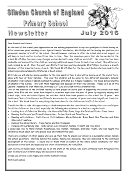 Dear Parents and Carers As the end of the school year approaches