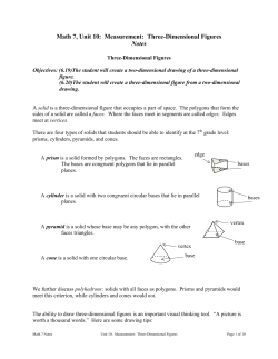 Math 7, Unit 10: Measurement: Three-Dimensional Figures