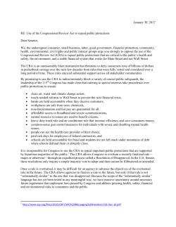 January 30, 2017 RE: Use of the Congressional Review Act to