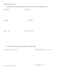 Math Lab Final Review #2 1. Simplify the following expressions below