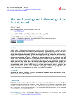 Mactare. Etymology and Anthropology of the Archaic Sacred