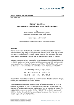 Mercury oxidation over selective catalytic reduction