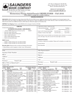 Elementary/Young Adult/French ORDER FORM &ndash; Fall 2016