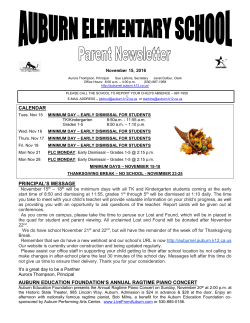 November 15, 2016 CALENDAR PRINCIPAL`S MESSAGE