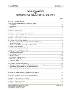 Controlled Substance and Alcohol Policy for Operation of